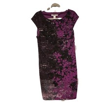 Wisp Purple Black Floral Sheath Dress Cap Sleeve Knee Length 16 Polyester