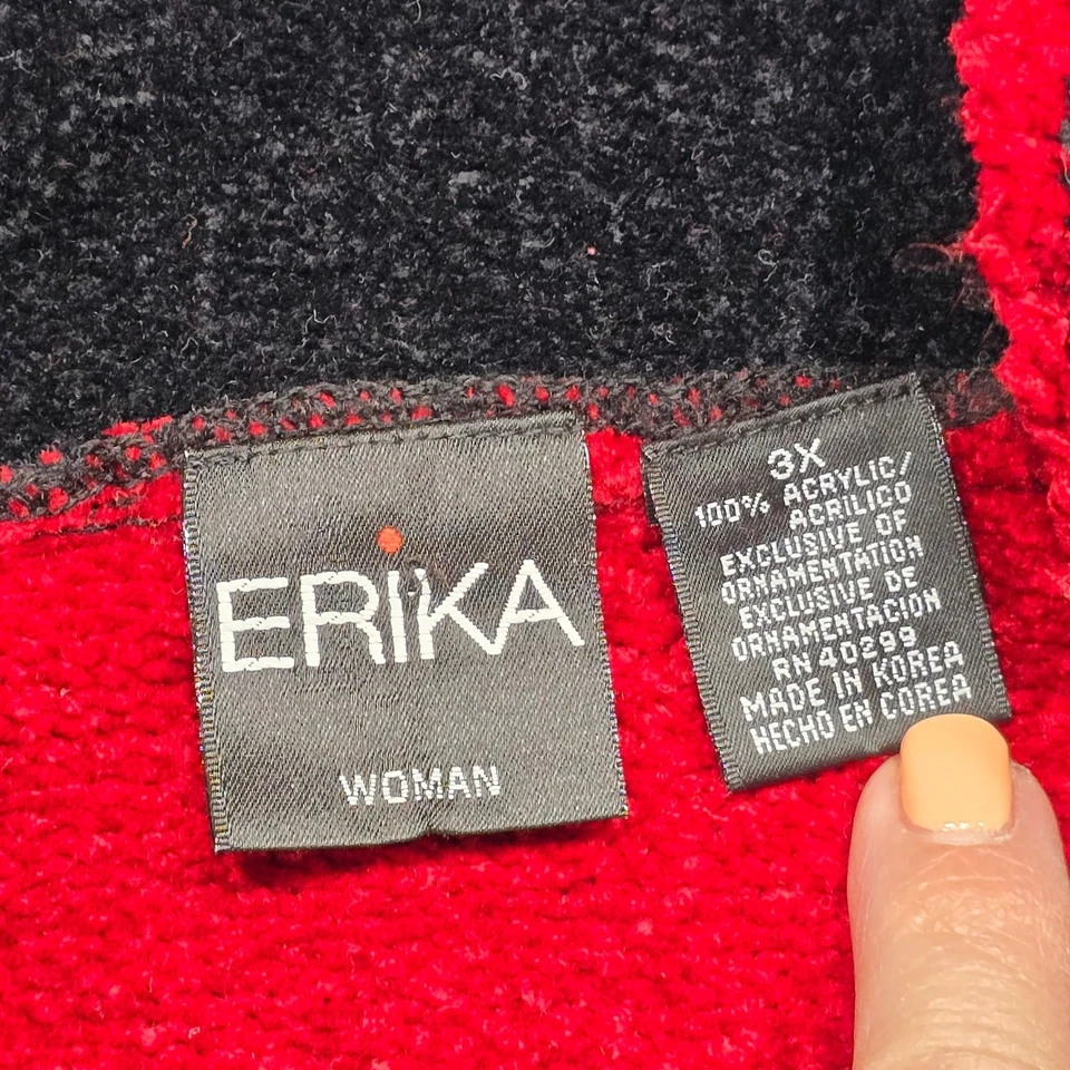 Suéter Erika Rojo Negro Festivo Floral Manga Larga Imitación Cuello Alto Mujeres Talla 3X Foto 4 de 4