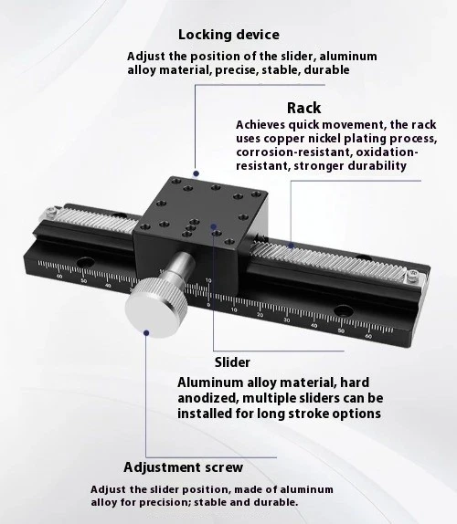 X-axis Displacement Stage LWX25 40 Dovetailed Rack and Pinion Slides - image 3 of 4