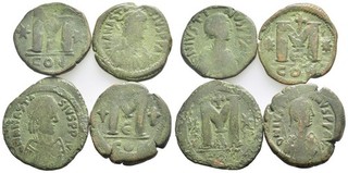 FITZ Münze Konvolut Byzanz 4 Bronze Follis 40 Nummi Anastasius Justin ØNON826