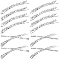 12 Pcs Rhinestone Bobby Pins Shiny Metal X-Shaped Barrettes Hair Clips Silver