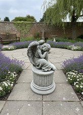 Angel stone ornament statue Solid concrete memorial Winged Angel and plinth Beau