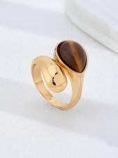 Multicolor Gold Wrap Ring With Brown Tiger Eye Stone One Size