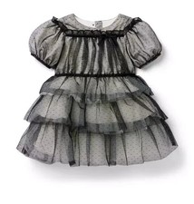 NWT JANIE  JACK Black Lace Dots Tiered Ruffle Tulle Girls Dress Sz 8