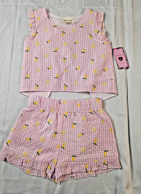 Btween  Girls Size 5 Shorts Outfit Set Lemon gingham 2 Pc  New!