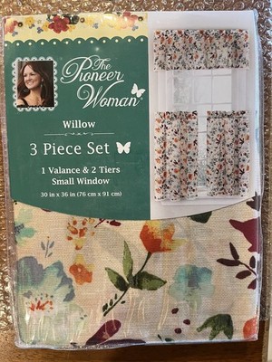 The Pioneer Woman Willow Curtain and Valance Set, 30''W x 36, 3 pc Set  NIP