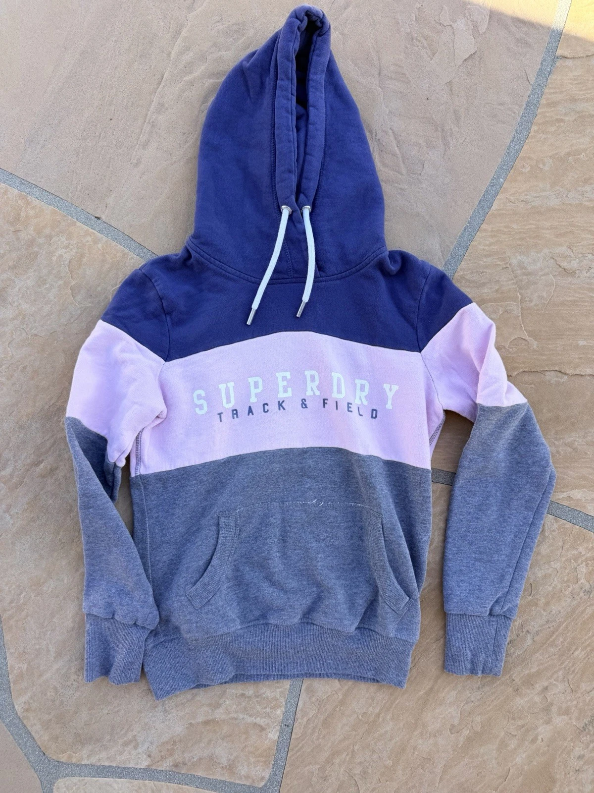 Superdry Hoodie US 4 Colourblock Womens Track & Field Hooded Pullover Sweatshirt