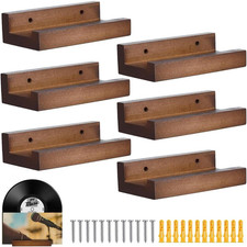 6-Pack Wood Vinyl Record Shelf Wall Mount, Retro Brown Floating Shelves For
