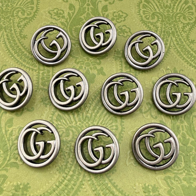 SET OF 10 GUCCI GUNMETAL BUTTONS GG LOGO VINTAGE SILVER METAL ROUND 18MM