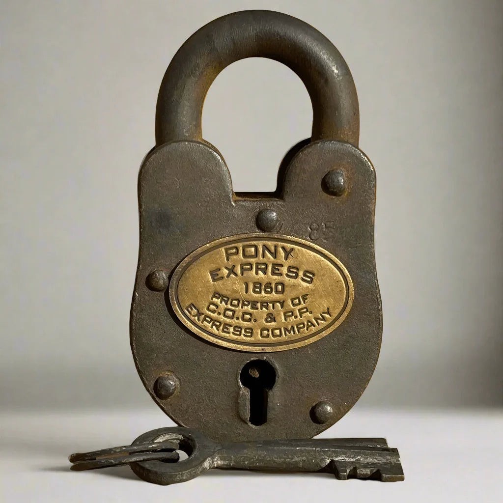 Pony Express 1860 Mail Pouch Cast Iron Lock with Brass Tag & Keys