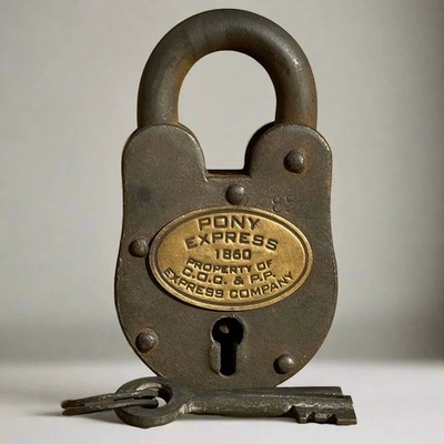 Pony Express 1860 Mail Pouch Cast Iron Lock with Brass Tag & Keys
