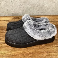 BOBS SKECHERS SLIPPERS WOMENS CHARCOAL KNIT FAUX FUR SIZE 10 CLOG NEW