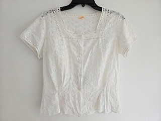 Vintage 1950's 1960's Cotton Eyelet Blouse Top Square Neck Cottagecore Medium M