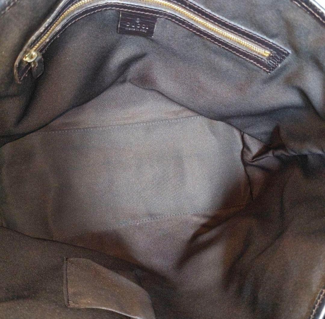 GUCCI Women's GG Canvas Tote Bag Leather Stripes Beige Authentic thumbnail 8