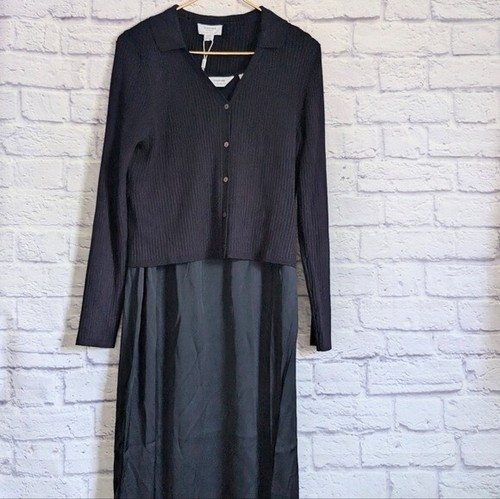 Seraphine Maternity-to-Nursing Slip Dress with Cardigan 10 NEW Blue Knit Sweater - Picture 4 of 8