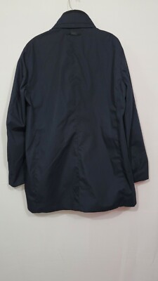 $895 Emporio Armani Blue Matrix Collared Full Zip Overcoat Jacket