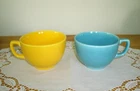 Vintage Homer Laughlin CARNIVAL Quaker Oats YELLOW & TURQUOISE Teacups Fiesta ~