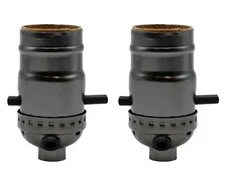 Metallic Grey Medium Base Sockets with Push Thru On/Off Switch and Side Hole 2PK