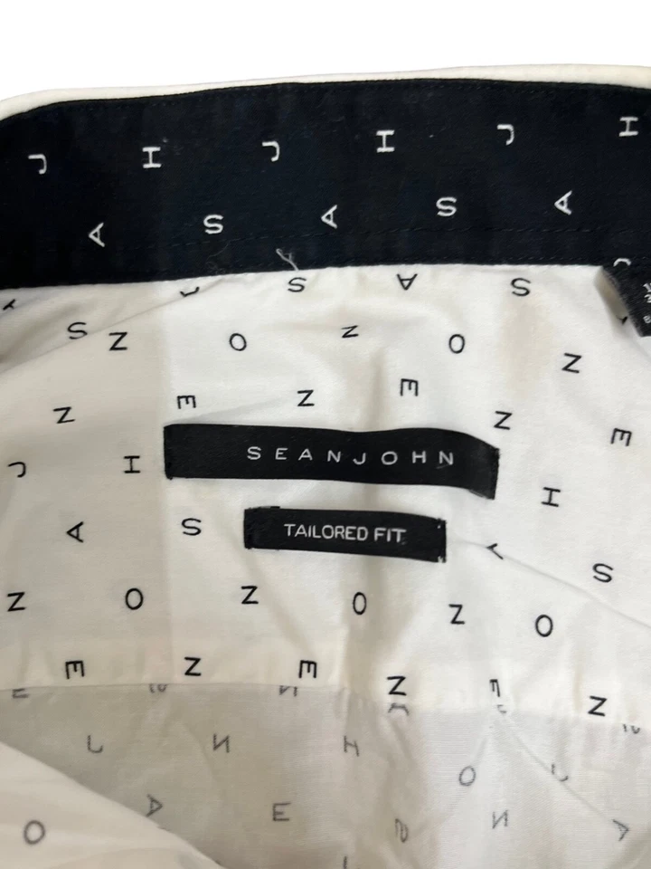 Sean John Mens Beige, Black Letters Tailored Fit Dress Shirt 15 1/2 - 32/33 - Image 4 of 4
