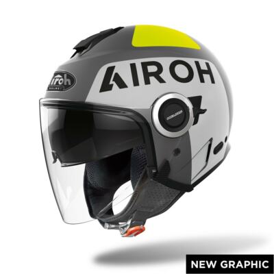 Airoh Helios Jet Motorcycle Helmet Long Visor Sun Visor Up Grey Matt