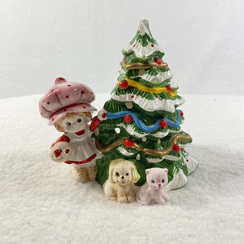Vintage Strawberry Shortcake Ceramic Christmas Tree 6.25" - NO LIGHT - CHIPPED
