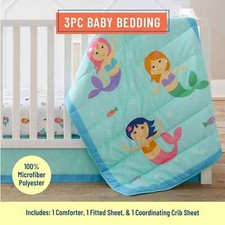 Mermaids Microfiber 3Pc Bed In a Bag Crib Toddler Comforter Sheet Skirt Wildkin