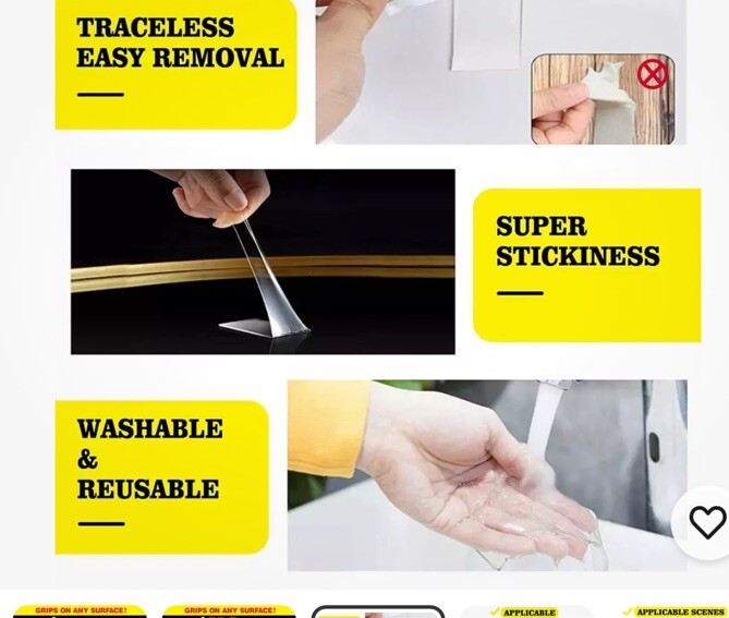 Alien Tape Double-sided Reusable storage  Grip Tape Adhesive Gel Traceless