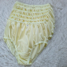 6 Yellow Pantie Underwear Women Light Nylon Silky Soft Briefs Waist30-36" Size L