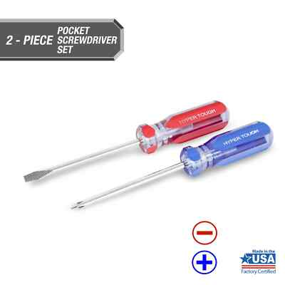 Hyper Tough 2-Piece Acetate Handle Mini Pocket Screwdriver, 4 1/2-inch Screwdriv