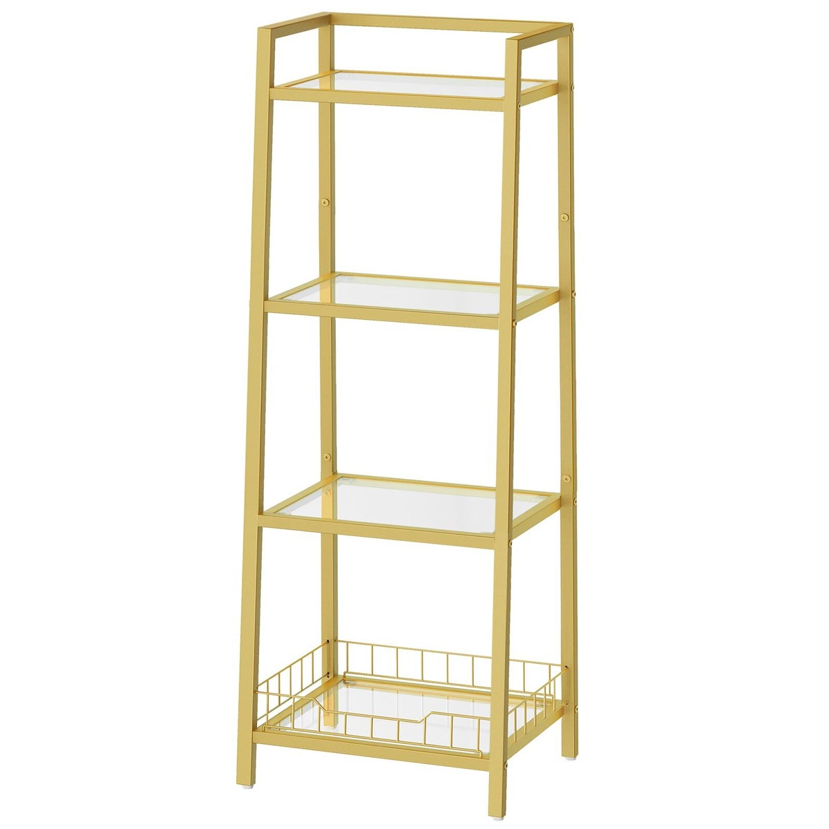 HOOBRO Scaffale A Scala 4 Ripiani - In Metallo E Vetro | 38x22x107cm | Dorato | Per Bagno, Soggiorno - Foto 14