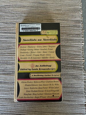 Novelists on Novelists Louis Kronenberger An Anthology First Edtion HC/1962 RARE