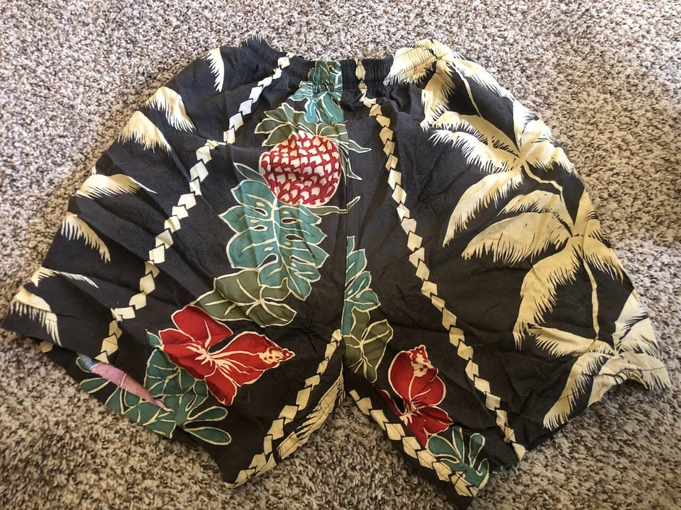 Shorts feminino vintage Jams World Havaí pequeno 100% rayon "palma de abacaxi" - Imagem 4 de 4