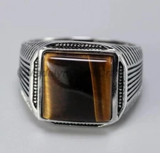 Tiger Eye Gemstone Ring 925 Sterling Silver Ring For Men Gift Father Day Ring