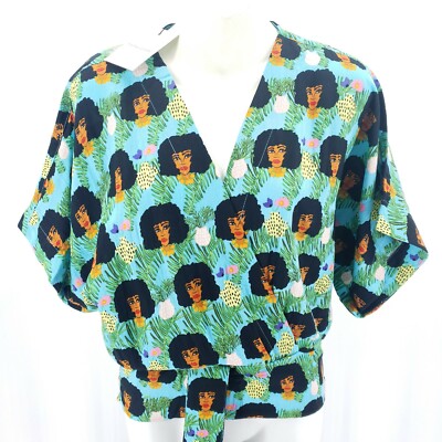 PEPALOVES Blouse Top Kimono Style All Over Funky Print XS S