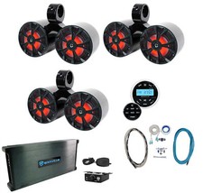 3 Rockville RKL80MB 8" Marine Dual Wakeboard Tower LED Speakers Amp Receiver