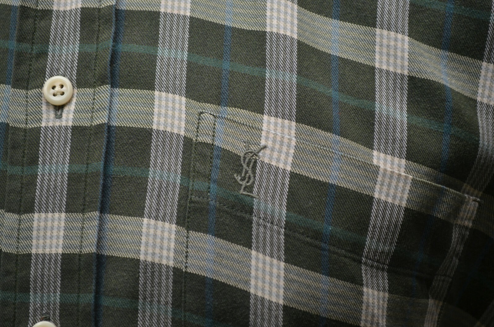 Yves Saint Laurent YSL camicia uomo a quadri bianco verde taglia L