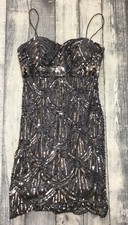 Jump Apparel Wendye Chaitin Gray Knit Silver Sequined Cocktail Dress Size 1/2