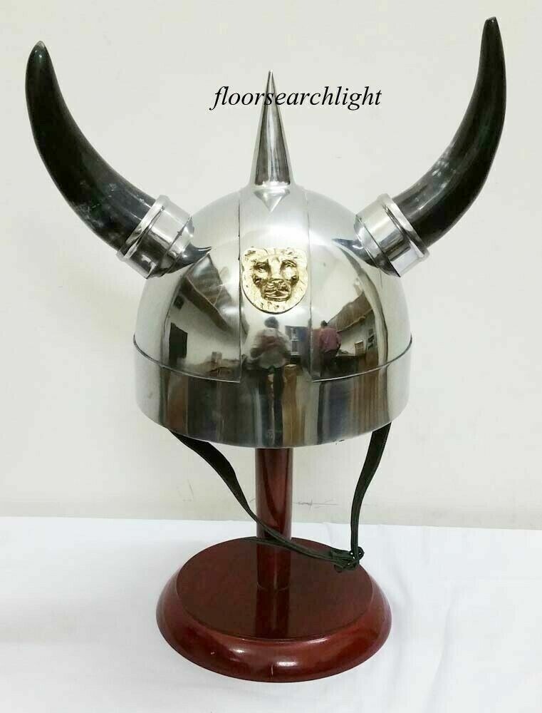 Armadura de casco vikingo normando medieval con cuernos negros griegos con...