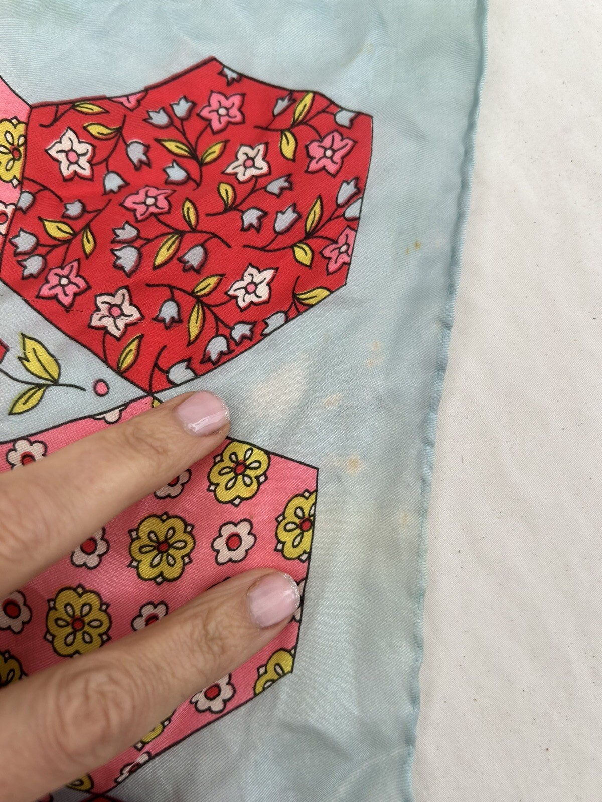 Vintage 60s 100% silk patchwork pattern Scarf 22”… - image 8