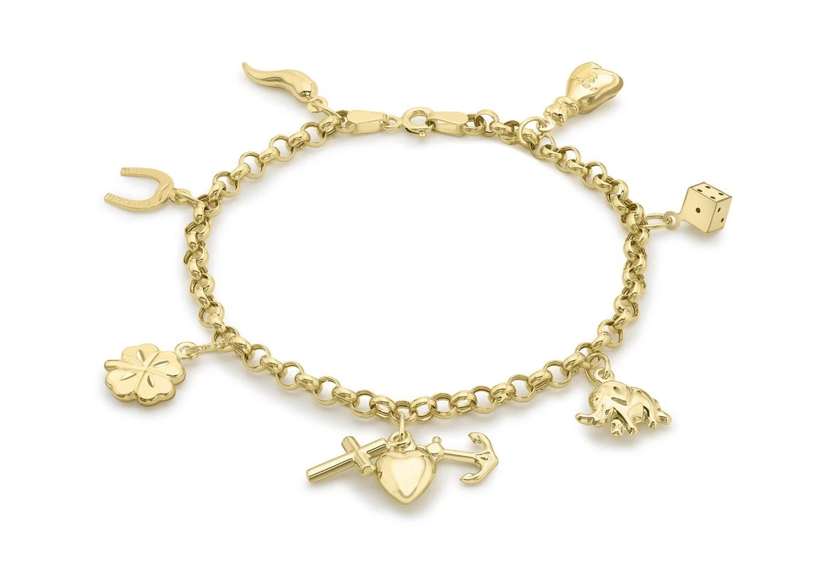 7-Lucky Charm Bracelet 18cm/7' 9ct Yellow Gold