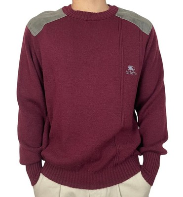 Burberry Vintage 80 Sweater 100% Pure Virgin Wool Burgundy With 