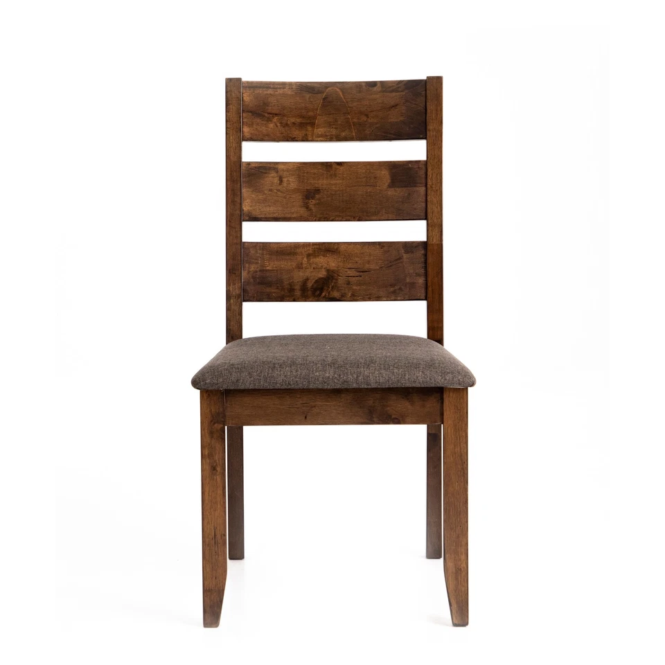 Juego de 2 sillas de comedor de madera maciza de granja con asiento de tela gris posavasos 106382 Foto 2 de 4