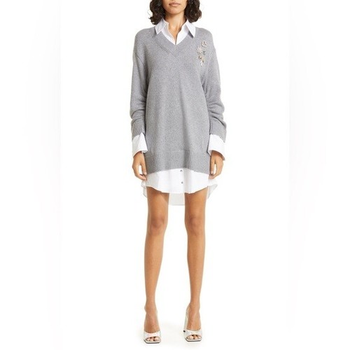 New Cinq a Sept Embroidered Collar Santina Long Sleeve Sweater Shirt Dress XS - Picture 15 of 16