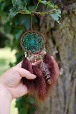 Handmade dream catcher car rear view mirror size Mint brown Dreamcatcher