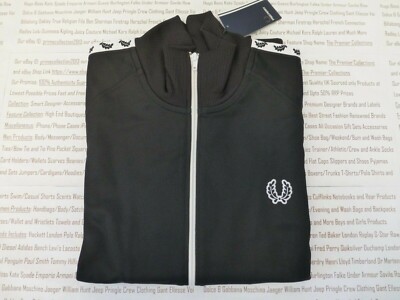 FRED PERRY TAPED Track Jacket Mens Black Sportwear Size L Blended