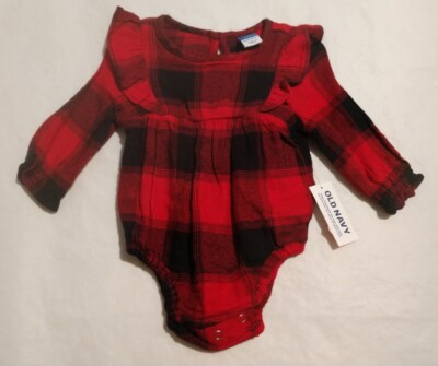 NWT Old Navy Red Black Plaid Flannel Bubble Romper 1PC 0-3 Months
