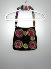 Felted Wool Artsy Shoulder Bag Purse Small Black Boho Funky Abstract Nepal Made