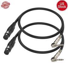 2 Pack Right Angle 6.35mm TRS to XLR Female 1.5 Ft Cable For DJ Speaker Systems