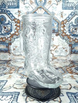 Vintage Cowgirl/Cowboy Western Boot Drinking Glass Beer Mug 6'' Tall & Embossed