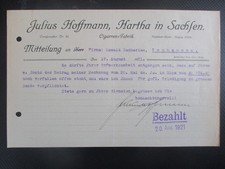 (7063) Brief Cigarren-Fabrik Julius Hoffmann, Hartha 1921